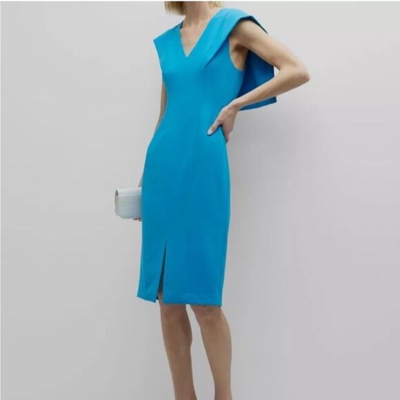 Black Halo Women's Blue Maxton V-Neck Sailor Collar Sheath Dress Size 2 $390 - Picture 2 of 6